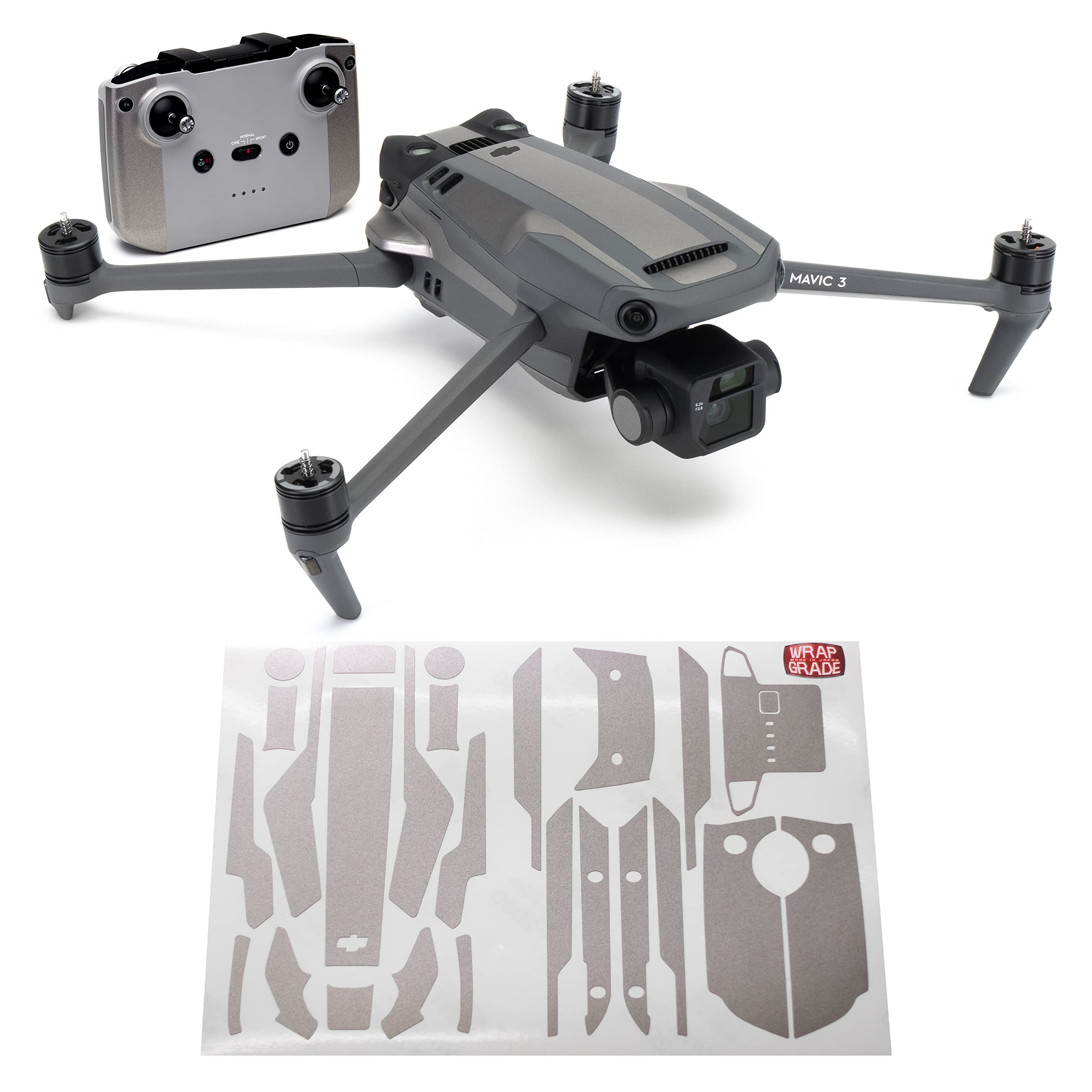 WRAPGRADE Partial Skin Stickers Compatible with Mavic 3 / Mavic 3 Classic Accent Color (Titanium) — image 1