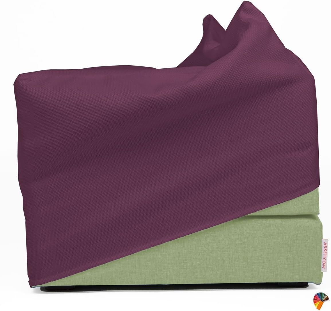 Arketicom TOUF GREEN Fold Out Chair Bed POUF Footstool for Guest Living Included Cover Beige 80x63x45 cm