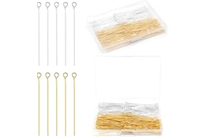 Yumttero 200 Pcs 50mm Straight Eye Pins for Craft Earring Bracelet Necklace Pendant DIY Jewelry Making, Silver & Gold Color