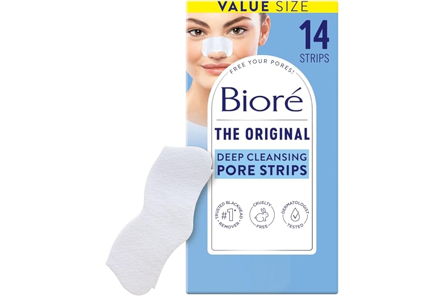 Bioré Original Blackhead Remover Strips, Deep Cleansing Nose Strips With Instant Pore Unclogging, Features C-Bond Technology, Oil-Free, Non-Comedogenic Use, 14 Count