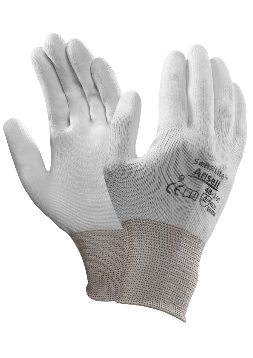 Ansell HyFlex 48-100 Thin Work Gloves, Stretch Fit Nylon Liner with Flexible PU Coating