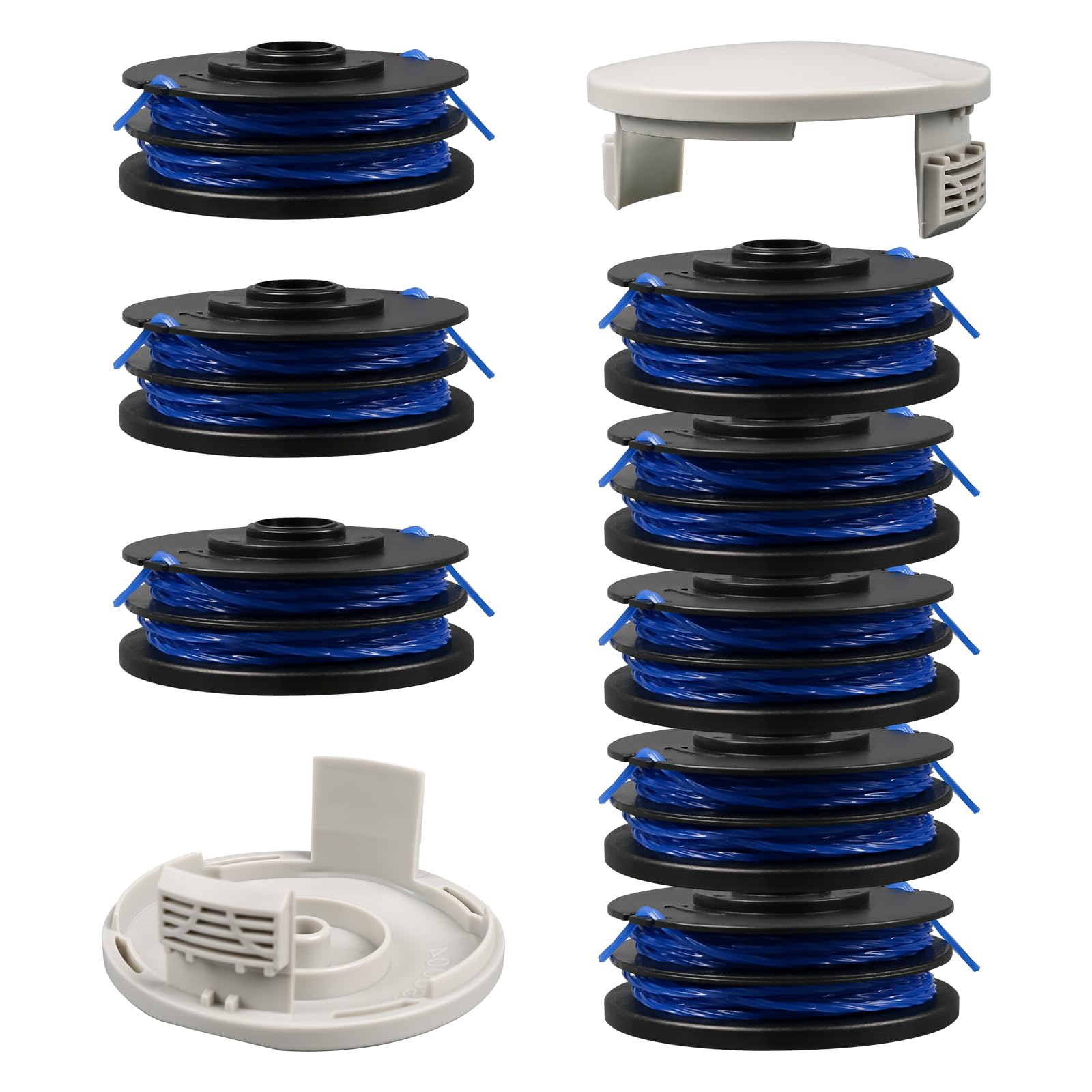 String Trimmer Replacement Spool for Ryobi RAC123 5132002671, Spool and Line Compatible with Ryobi RLT4027, RLT4125, RLT5027, RLT6030, RLT5127, RLT6130 (8 spools + 2 covers)