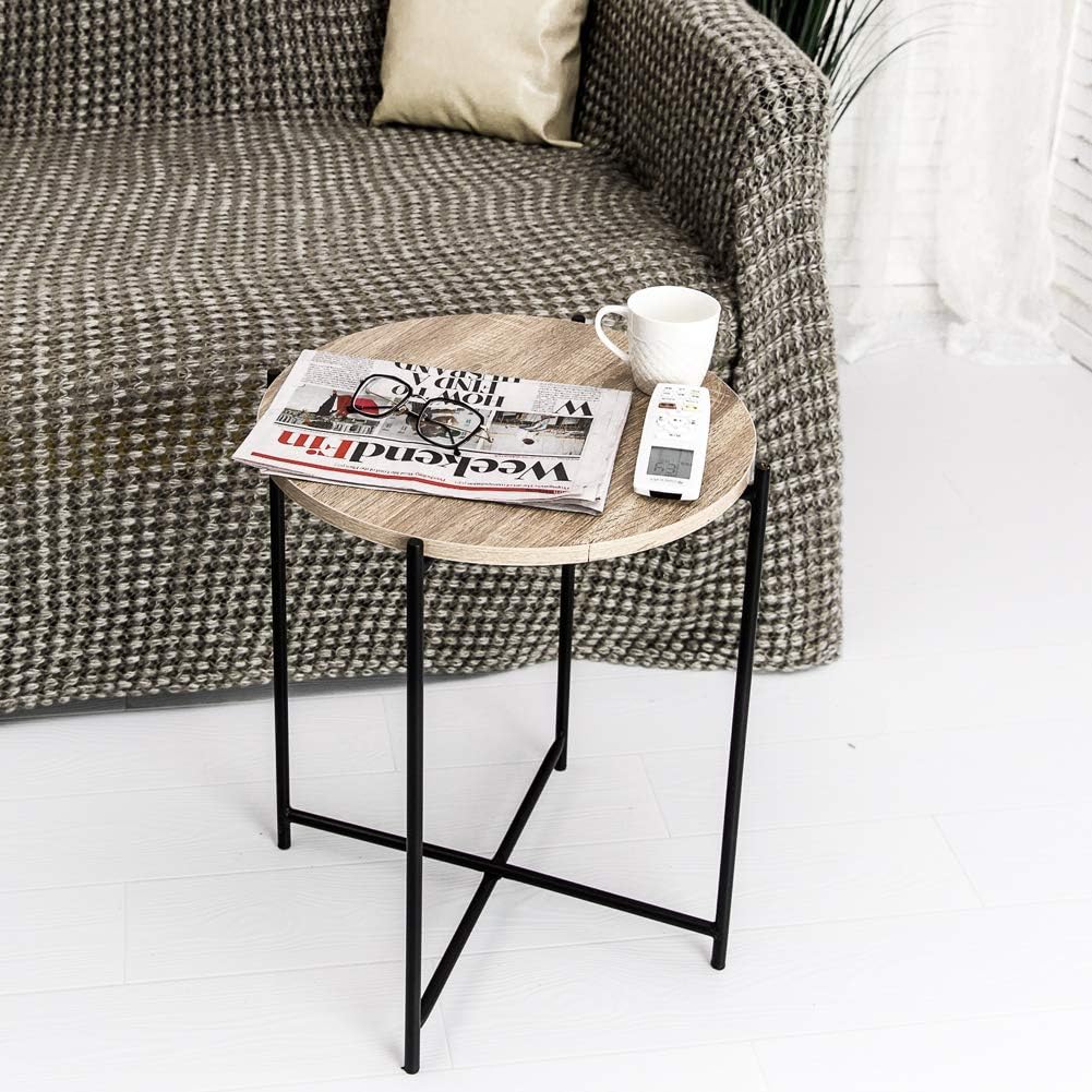 CHopetree Small Round Coffee Side Table Industrial Black Metal Frame