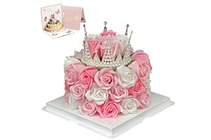 EIGHTOWN Forever Cake with Pink Preserved Flowers - Bouquet Preserved Roses for Women - Birthday Gift for Her with Crown (Pink)