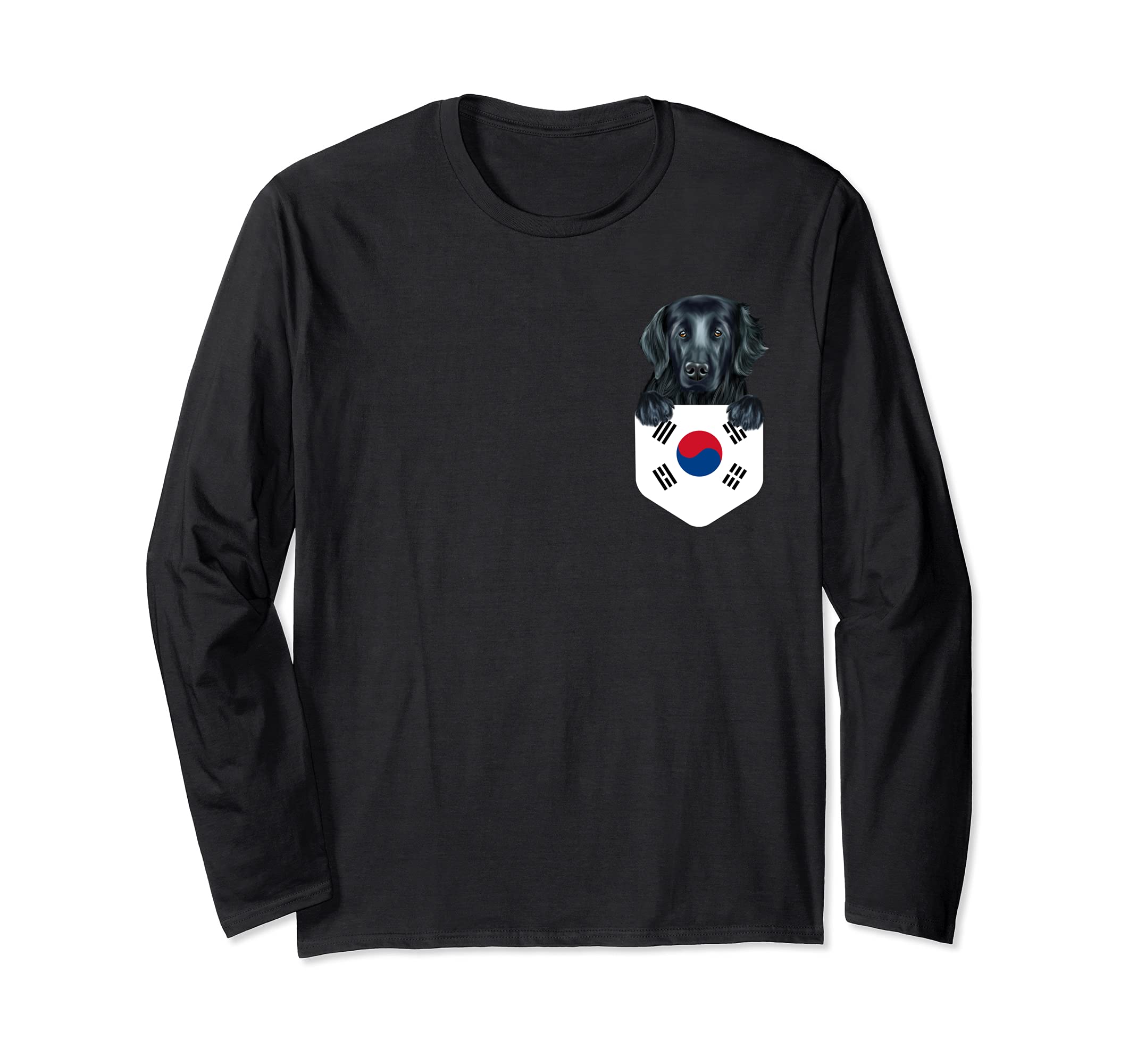 South Korea Flag Flat-Coated Retriever Dog In Pocket Long Sleeve T-Shirt