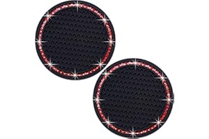 MEAJOO 2PCS Bling Cup Holder Coaster, 2.75 Inch Auto Car Cup Holder Insert Coasters, Soft Silicone Anti-Slip Shockproof, Universal Vehicle Interior Accessories for Women Girls (Black & Red)