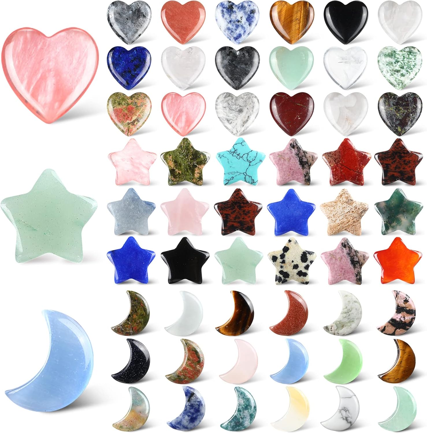 Indoor Fountains & Accessories - 54 Pcs Worry Stones Bulk Heart Moon Star Natural Crystal Stones Tiny Crystals Gemstones Assorted Palm Thumb Quartz Crystal Stones for Witchcraft Supplies Meditation Balancing DIY Craft Jewelry
