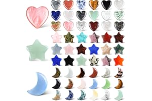 Nuenen 54 Pcs Worry Stones Bulk Heart Moon Star Natural Crystal Stone Tiny Healing Crystals Gemstones Assorted Thumb Quartz Crystal Rock for Mother's Gift Meditation Balancing(Vivid Color)