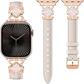 SOLOLUP Leather Band Compatible with Apple Watch Bands for Women 40mm 41mm 42mm 38mm,Dressy Slim Thin Cute Bracelet with Bling Designer Buckle Band for iWatch Series 11 10 9 8 7 6 5 4 3 SE 3/2/1
