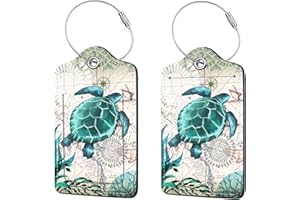 ANIKATHY 2 Pcs Luggage Tags for Suitcase, Cute Unique PU Leather Travel Bag Tag with Privacy Cover ID Label Address Card and Durable Metal Ring Suitable for Men Women Children Backpack, Turtles