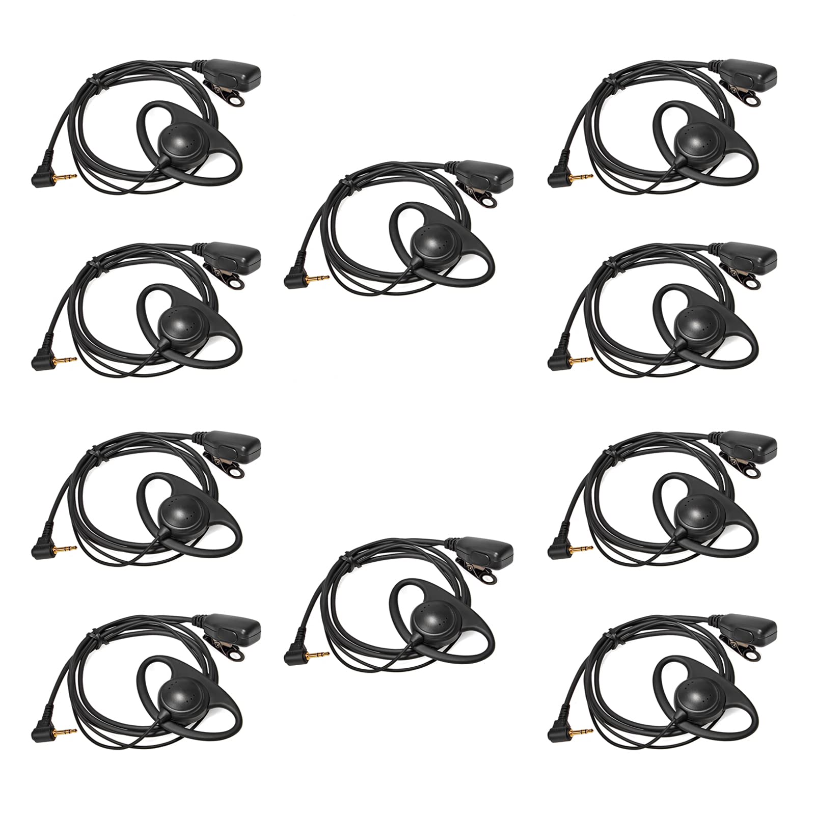 HYSHIKRA 1 Pin 2.5mm Walkie Talkie Earpiece with Mic D Shape Headset Compatible with Motorola TLKR T92 H2O T60 T80 T82 Extreme 2 Way Radio (10 Pcs)