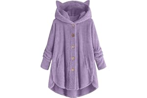 JPVDPA Women Warm Fleece Jacket Plus Size Winter Hooded Coat Solid Plush Jacket Cute Fall Outfit Button Long Sleeve Cardigan