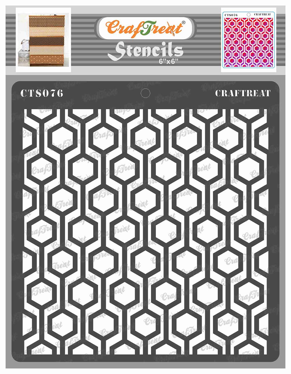 CrafTreat Geometric Stencils for Painting on Wood, Wall, Tile, Canvas, Paper, Fabric and Floor - Connected Hexagon Stencil - 6x6 Inches - Reusable DIY Art and Craft Stencils