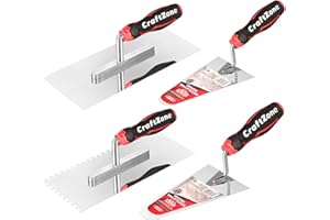 CRAFTZONE 4 Pieces Concrete & Trowel Masonry Set - High Carbon Steel Plastering | Bricklaying Tools for Drywall Asphalt - Includes Flat & Notched Trowels & 7"/9" Brick Trowels with Soft Grip Handle