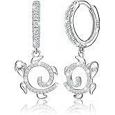 Turtle Earrings for Women Sea Hollow Tortoise Dangle Hoop Earrings S925 Sterling Silver Hawaii Ocean Wave Animals Jewelry for Turtle Lovers Cute Friendship Mothers Day Christmas