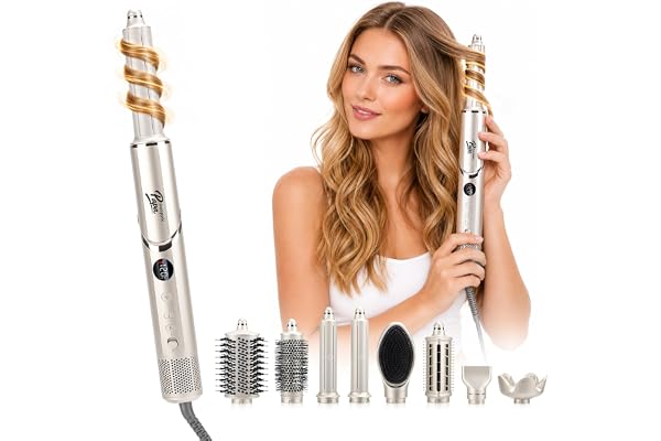 8 in 1 Hair Dryer Brush Multi Hot Air Styler with Auto Wrap Curler,1.25 inch Curling Iron,Fast Drying Foldable 110,000 RPM Bl