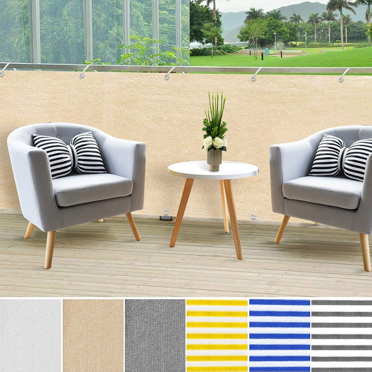 Balcony Privacy Screening Cover |Shoiwn Fence Covering for Sunshine Protection - 3' x 16'4" - Blue/White Strips Multiple Colors Available (Golden/Yellow)