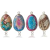 Flemtai 4 Pieces Natural Oval Imperial Jasper Stone Connectors,Gemstone Links Charms for Jewelry Making Necklace Bracelet Earring