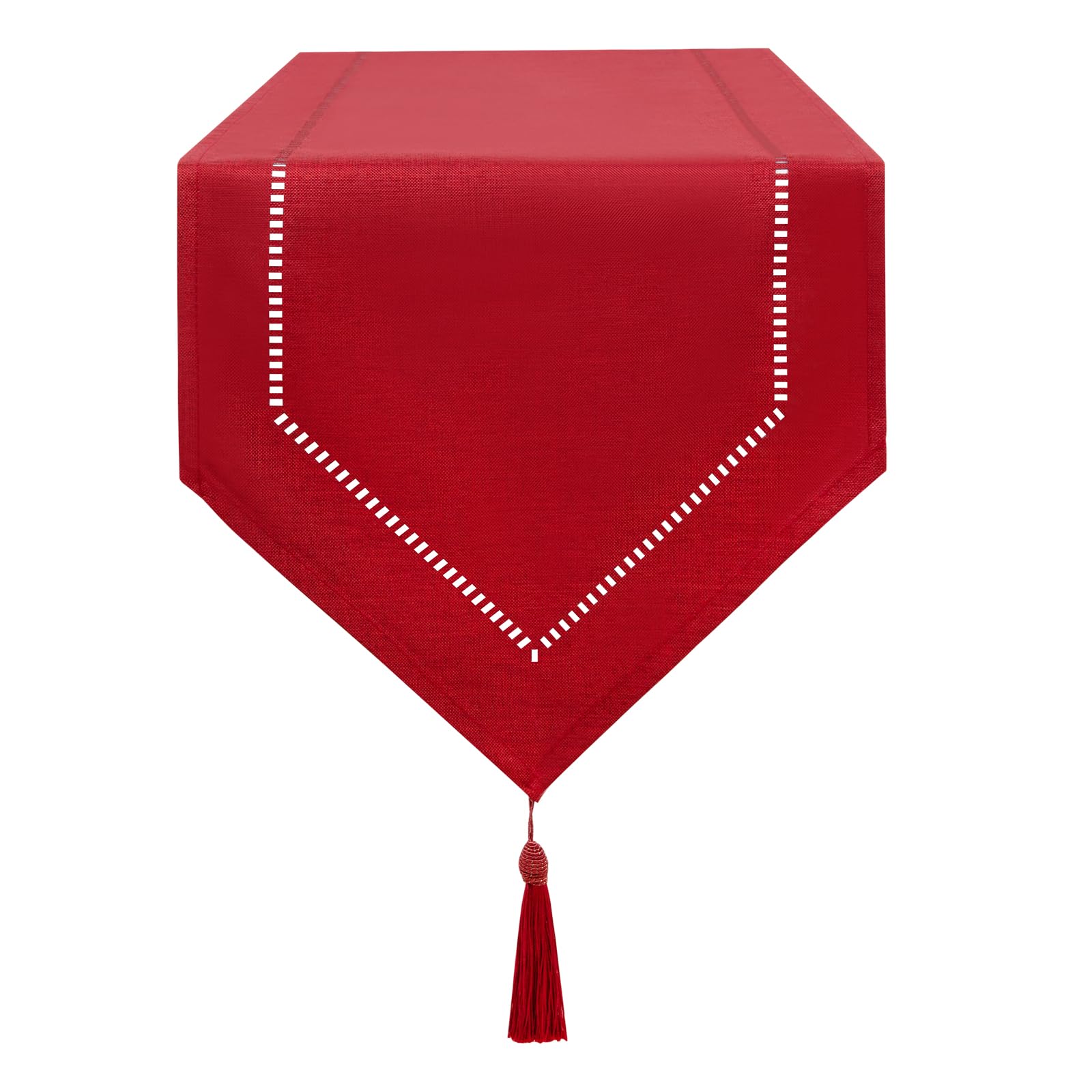 LLCUTESHOP Red Linen Table Runner, 32 x 275 cm, Modern, Innovative Design, Washable, Wheat Ear Pattern for Dining Room, Party, Holiday Decoration