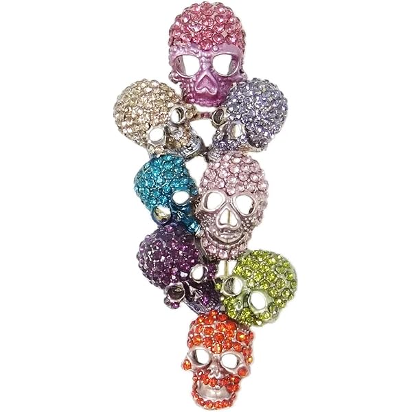 Alilang Skull Brooch Pin | Gunmetal Tone With Black Rhinestones, Heart Nose, Big Statement Piece