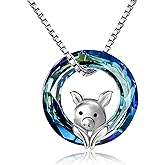 JUSTKIDSTOY Pig Necklace Jewelry 925 Sterling Silver Cute Animal Pendant Necklace with Crystal Gift for Women Girl Birthday