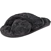 House Slippers for Women Fuzzy Slippers Open Toe Fluffy Cross Band Slide Indoor Bedroom Flat Shoes(Black02,9) 42