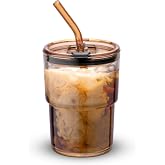 BLUEPOLAR 13oz/400ml Tumbler Water Glass, Cups with Straw and Lid Sealed Carry on for Coffee, Iced Tea, Thick Wall Insulated Glass Cup (Amber)&hellip;