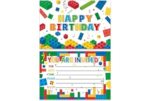 20PCS Building Block Invitation Cards, Building Block birthday Party Supply, Birthday Party Invitations for boys or Girls