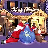 8FT Christmas Inflatables Santa Outdoor Decorations, Santa Claus & Reindeer backed by Gift Bag Inflatable with Led Lights Xmas Blow up Yard Decorations for Square Lawn Garden Patio Holiday Party Decor