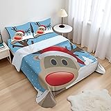 Ambesonne Christmas Sheet Set, Reindeer Rudolph Red