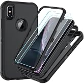 SunStory 3 in 1 for iPhone Xs Max Case with Screen Protector Black | Military Grade Drop Protection,3-Layer Heavy Duty Full-Body Protective Phone Cover -Black