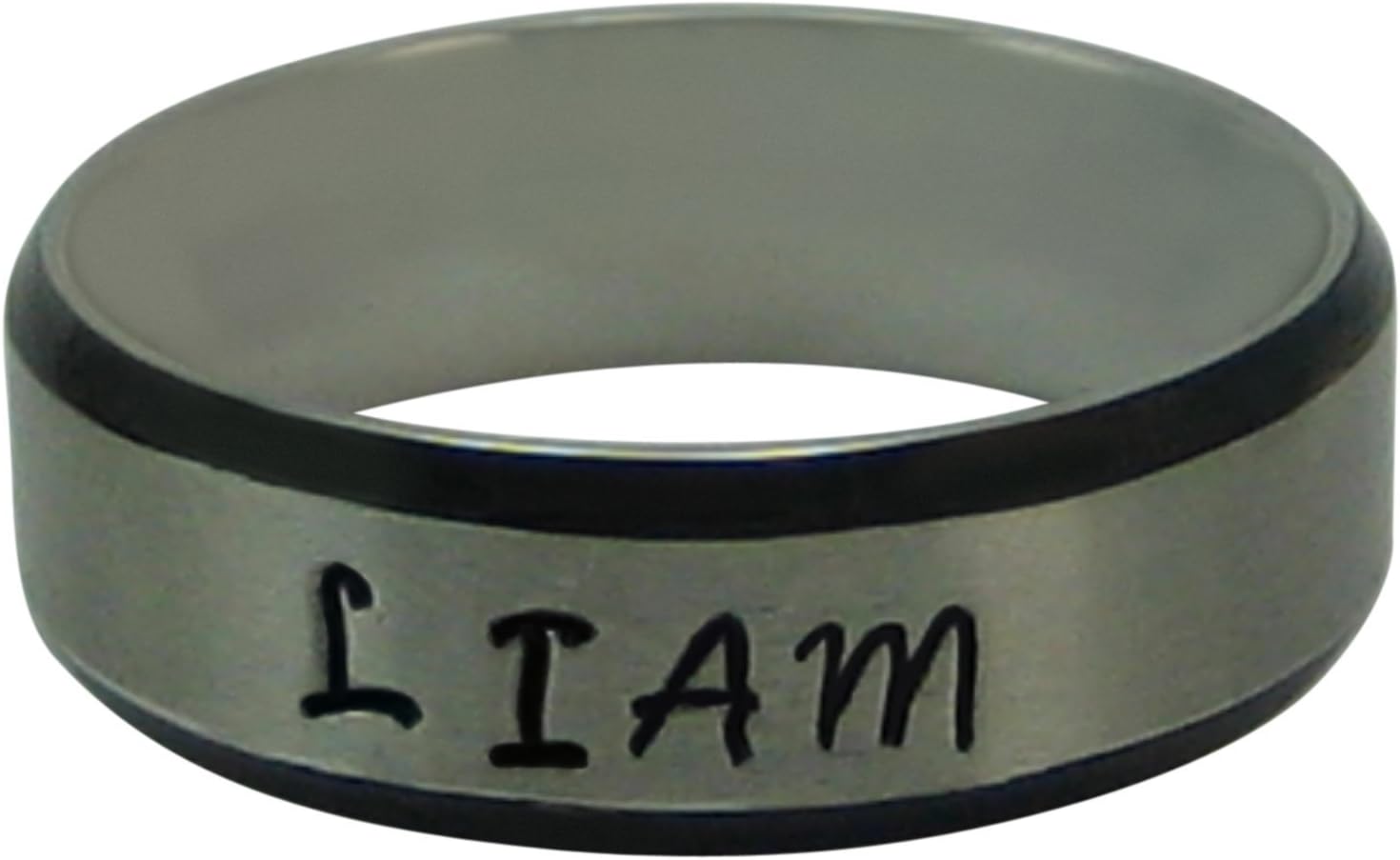 6mm Stainless Steel Black Edge Stamped Message Ring Band – Size 9