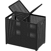 Asking 80L Collapsible 2 Section Divided Clothe Hamper, Black | Plastic Folding Laundry Basket, Double Laundry Hamper, for Bathroom, Bedroom &amp; Laundry Room