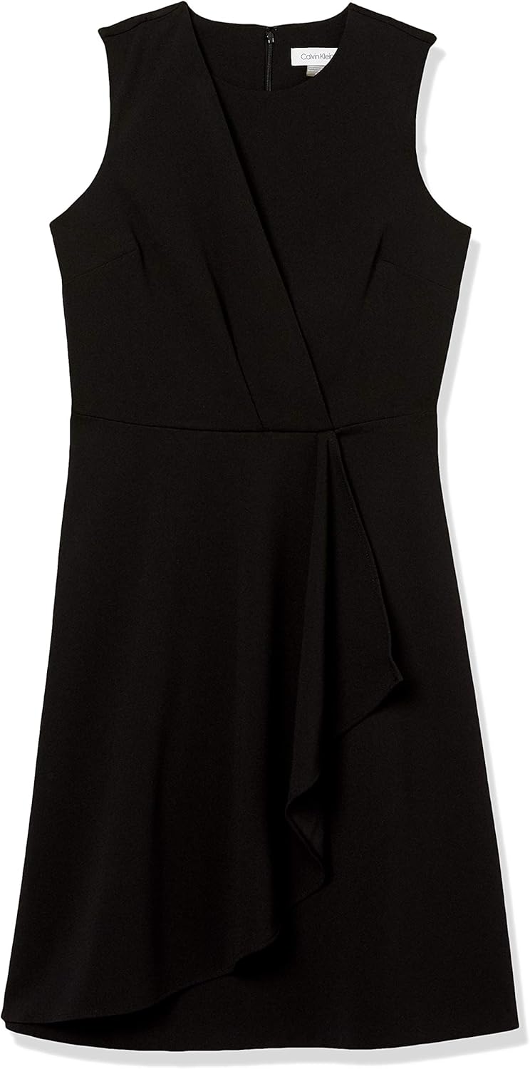 Calvin Klein Women's Sleeveless Dress with Side Pleated Ruffle Amazon
