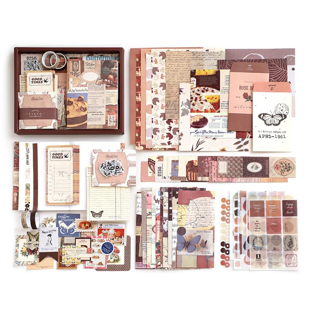 Hsthe Sea A6 Vintage Scrapbook Kit Grid Notebook with Graph Ruled Pages DIY Scrapbook Gift for Teen Girl