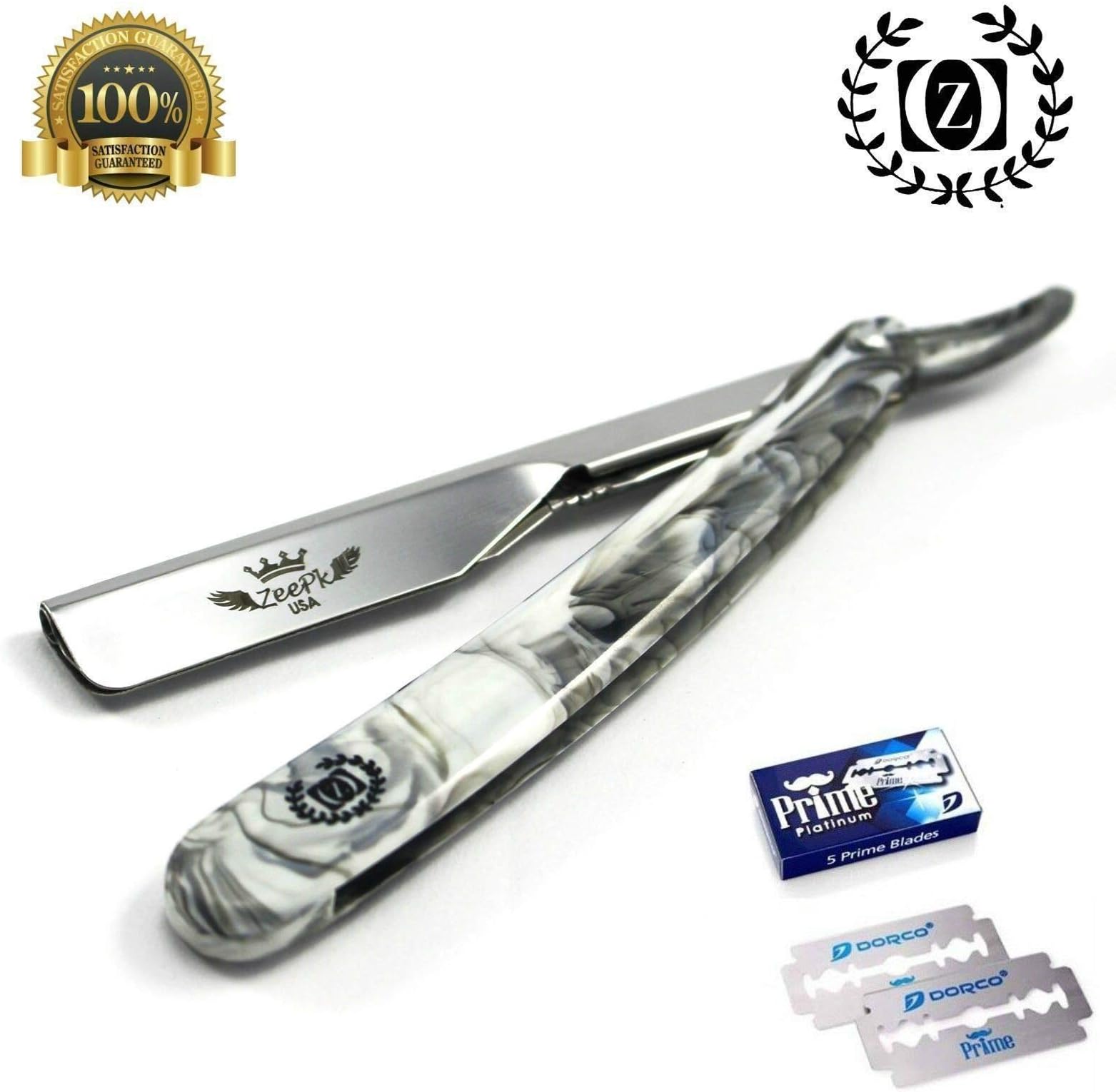 BEARD CUT THROAT SHAVETTE BARBER STRAIGHT SHAVING RAZOR SALON QUALITY + 10 BLADES BY ZEEPK