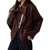 Megfie Jackets for Women Trendy Vintage Trench Coat Turtleneck Crop Jackets with Pockets