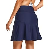 FitsT4 Sports Women's 20" Long Swim Skirt Modest Beach Skorts with Pockets Tummy Control Swim Bottoms High Waisted Swimsuit