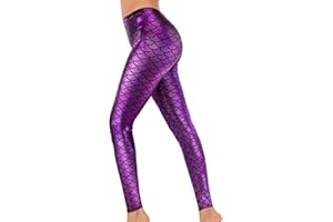 Alaroo Halloween Shiny Fish Scale Mermaid Leggings for Women Pants S-4XL