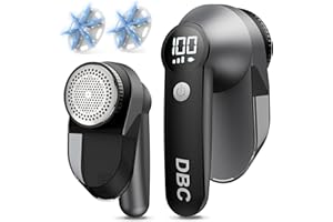 DBC Fabric Shaver, 3-Speed Lint Remover for Clothes LED Display, 15000r/Min Powerful Motor, Large Shaving Head Lint Shaver for Clothes, 6-Leaf Blades, Lint Ball, Furniture, Fuzz, Black & Silver