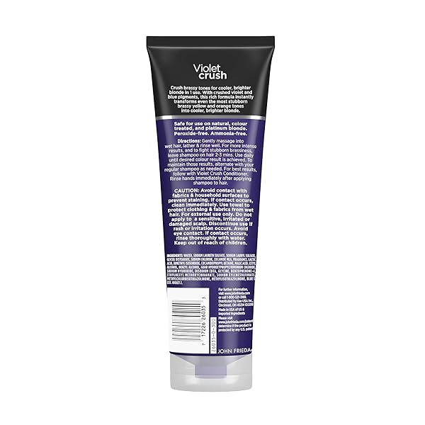JOHN FRIEDA 8.3 OUNCE SHAMPOO FOR BLONDE HAIR, VIOLET CRUSH PURPLE SHAMPOO, NEUTRALIZES BRASSY YELLOW TONES, BLONDE TONER FOR BLEACHED, PLATINUM