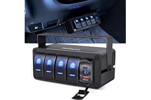Nilight 4 Gang Rocker Switch Box 12V SPST ON Off PD Type C and QC 3.0 USB Charger Voltmeter Waterproof Aluminum Panel DIY Stickers for Boats Cars RVs Trucks