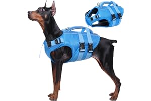 Kuoser Dog Life Jacket High Flotation, Reflective Dog Life Vest for Swimming Boating, Adjustable Small Medium Large Dog lifejacket, Lightweight Dog Life Preserver Rescue Handle Spring Summer Pool
