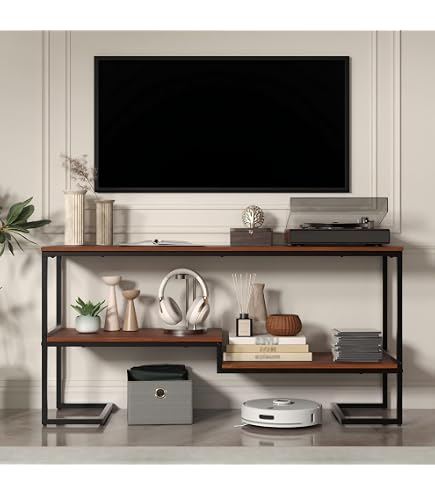 Tangkula Industrial TV Stand For Up To 50 Inch TVs – 3-Tier Console Table With Metal Mesh Shelves