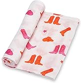 LollyBanks Baby Muslin Swaddle - 100% Cotton, Soft Pink Boot Print Blanket, 47 x 47 Inches, Newborn Essentials, Registry