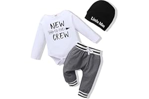 RENOTEMY Newborn Infant Baby Boy Clothes Fall Winter Outfits New to The Crew Outfit Toddler Baby Boy Clothes Set