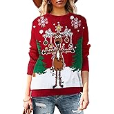 Pink Queen Women's 2025 Ugly Christmas Sweater Long Sleeve Knitted Pullove Xmas Jumpers Tops