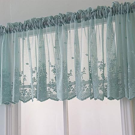 1Pc Kitchen Net Curtains Panel Lace Embroidered Floral Half Window