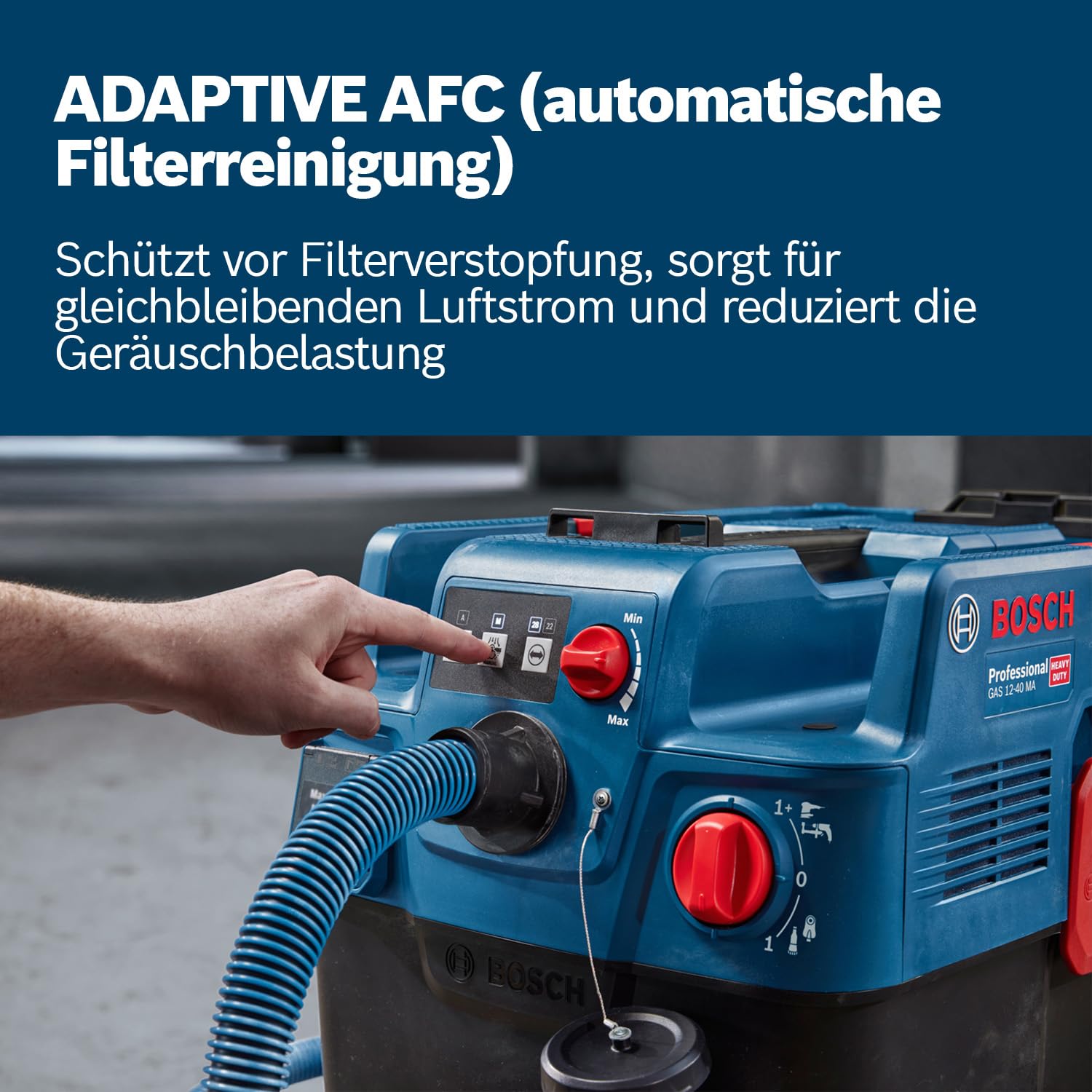 Bosch Professional Allessauger Gas 12-40 MA (1200 W, automatische Filterreinigung (AFC), inkl. Hauptfilter, Schlauch, Kombi-Werkzeugadapter, Kombi-Bürstendüse) 2