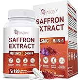 Saffron Supplements - 5 in 1 Saffron Capsules with 10:1 Saffron Extract 88.5mg, Ginseng, Goji Berry & Chrysanthemum – Supports Memory, Focus, Mood, Energy, Emotional Balance & Eye Health